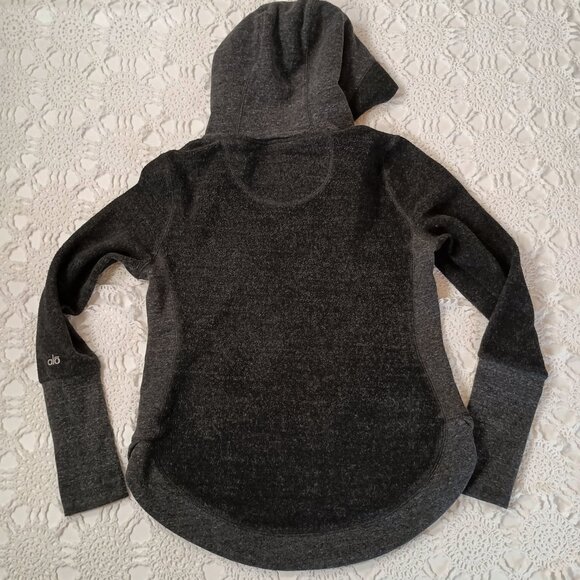 Alo Hoodie Sweatshirt Gray Pullover Fur Lined Hood Kangaroo Pocket Large Women L - Picture 11 of 11
